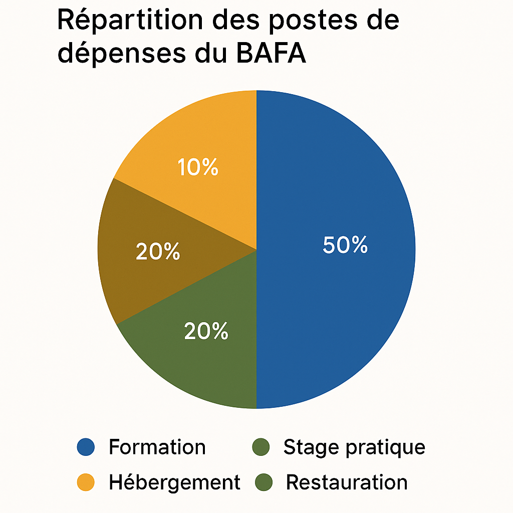schéma des coûts BAFA : formation, hébergement, transports, matériel, assurances, approfondissement