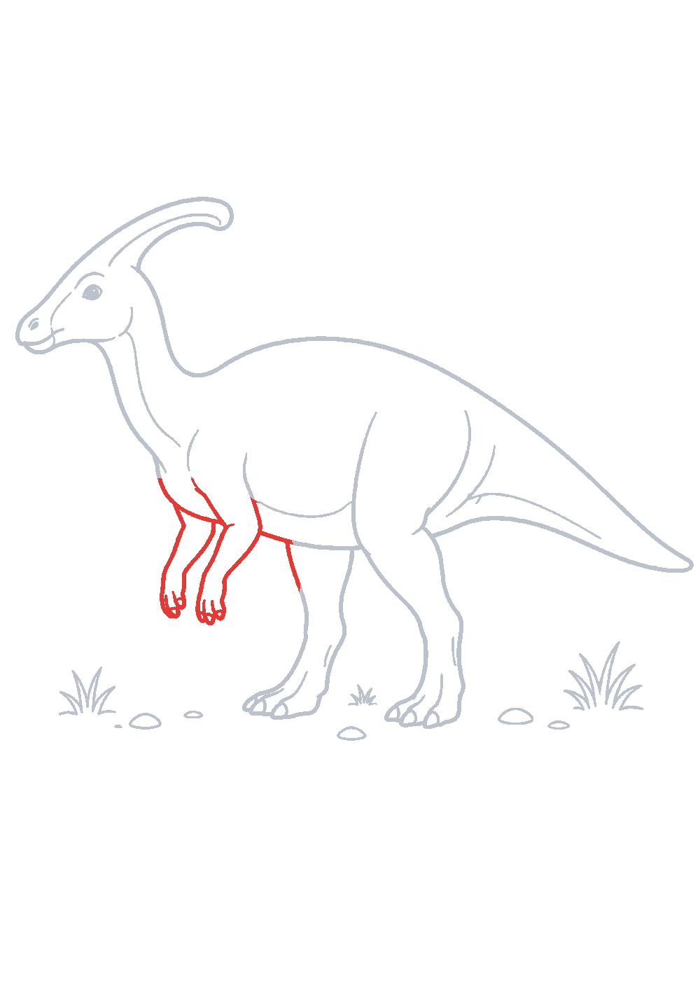 Étape 1 du tutoriel Dessiner un parasaurolophus facilement en 7 étapes