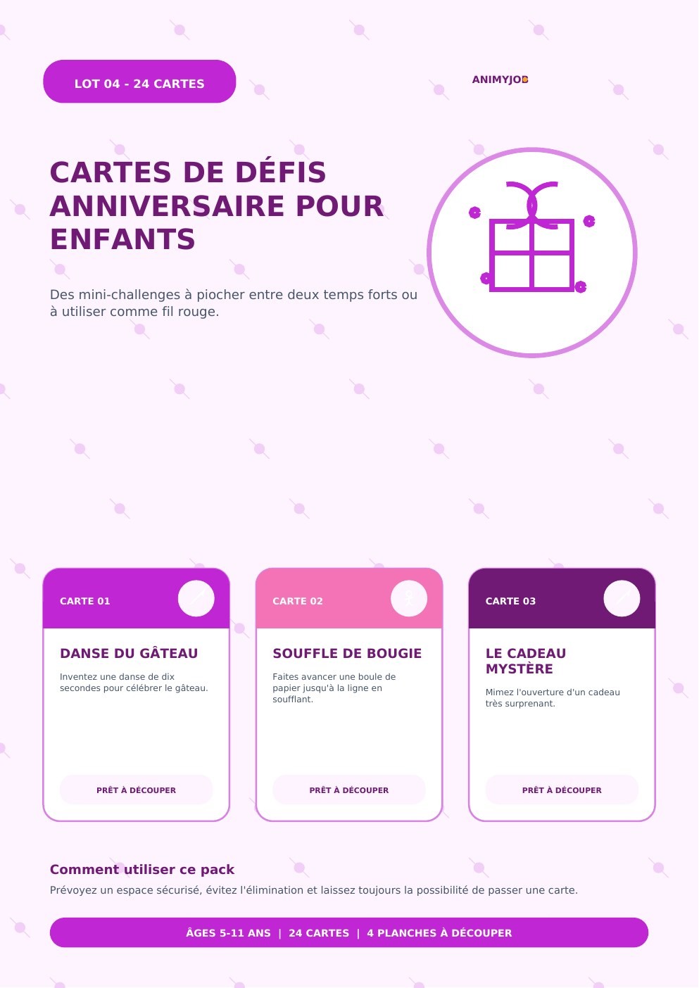Cartes de défis anniversaire pour enfants