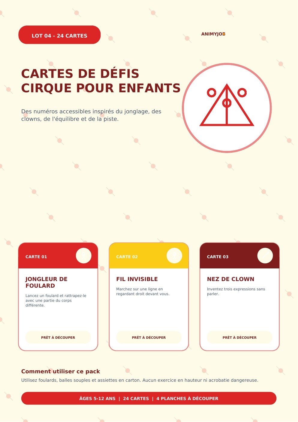 Cartes de défis cirque pour enfants