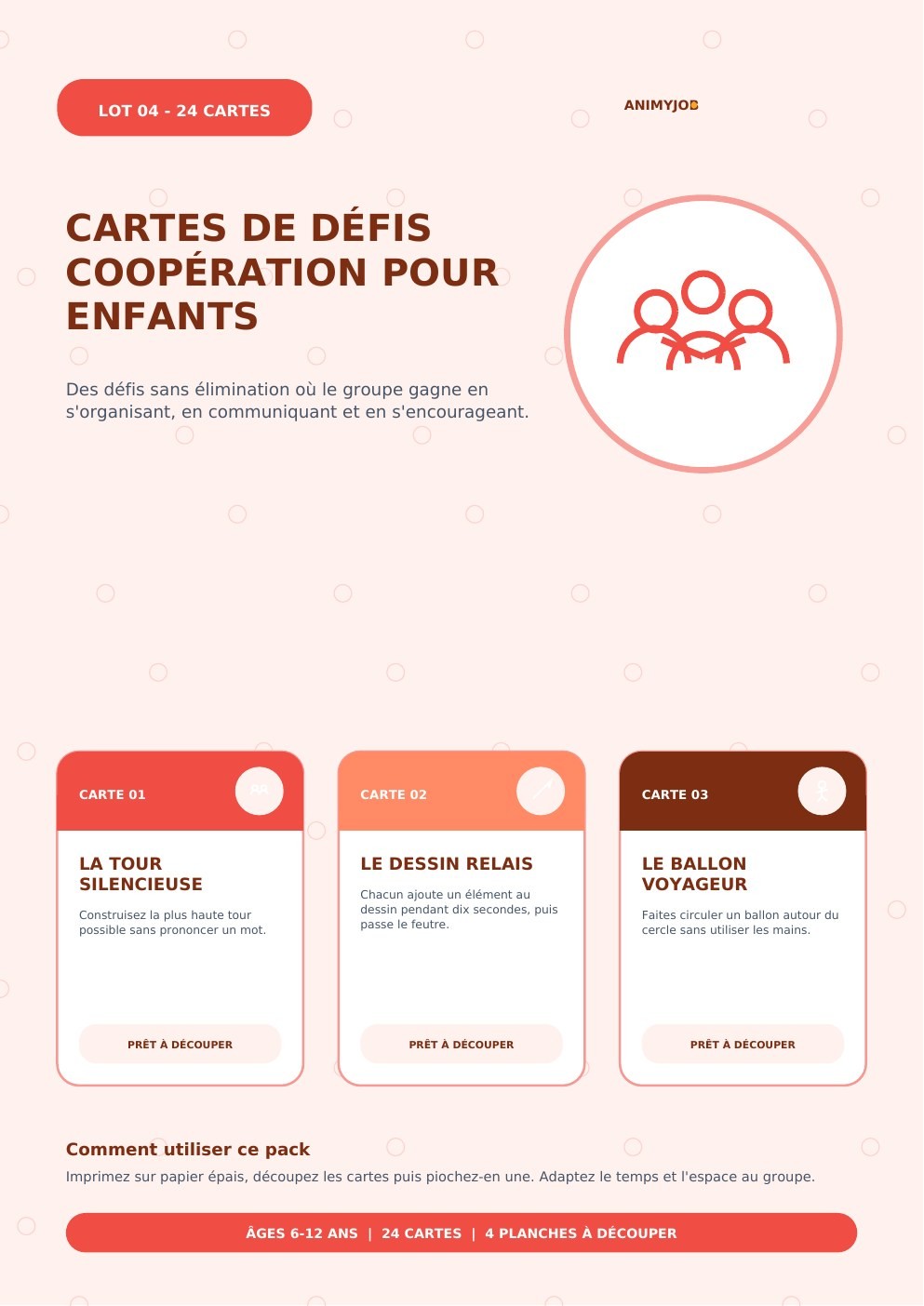 Cartes de défis coopération pour enfants