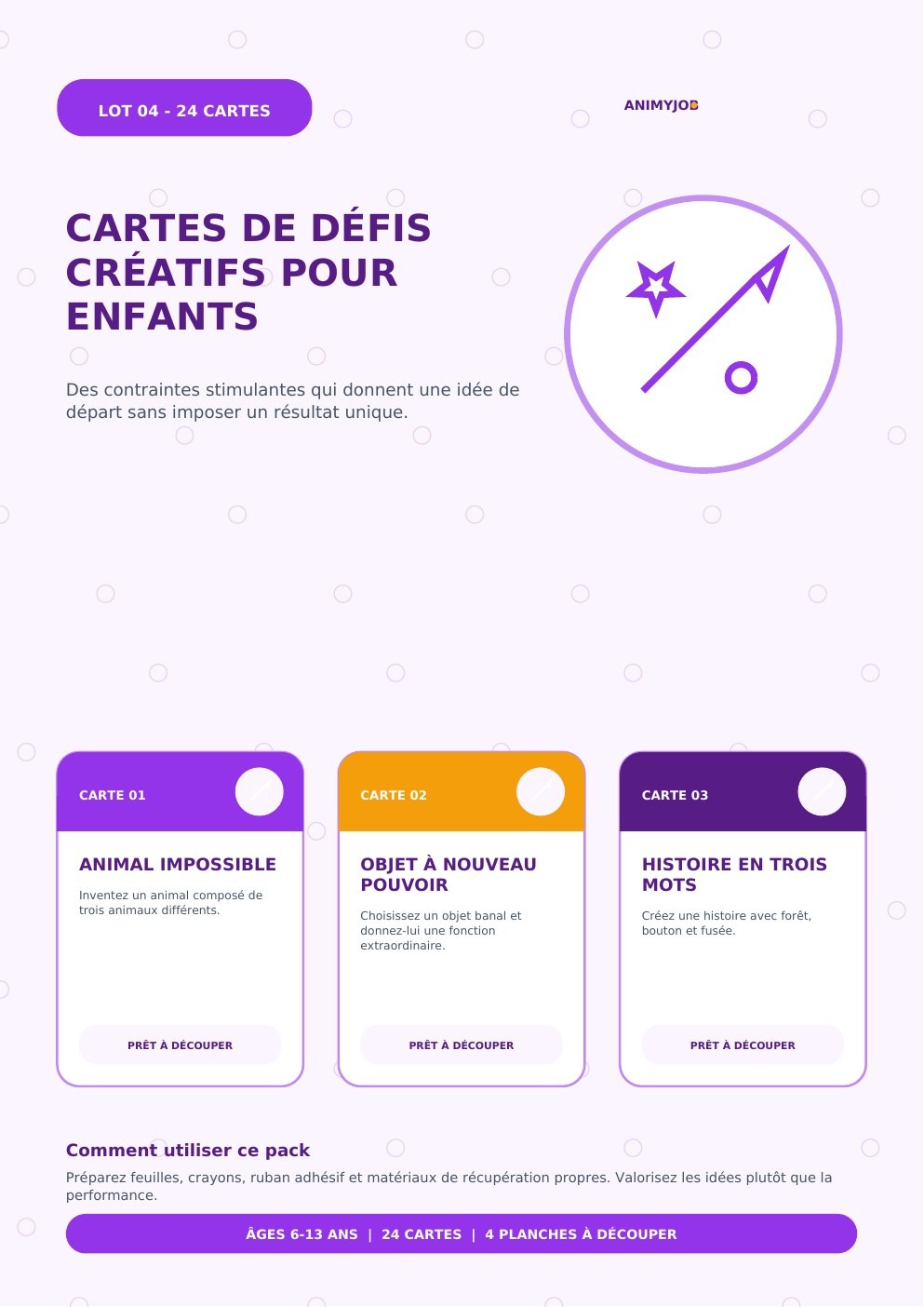 Cartes de défis créatifs pour enfants