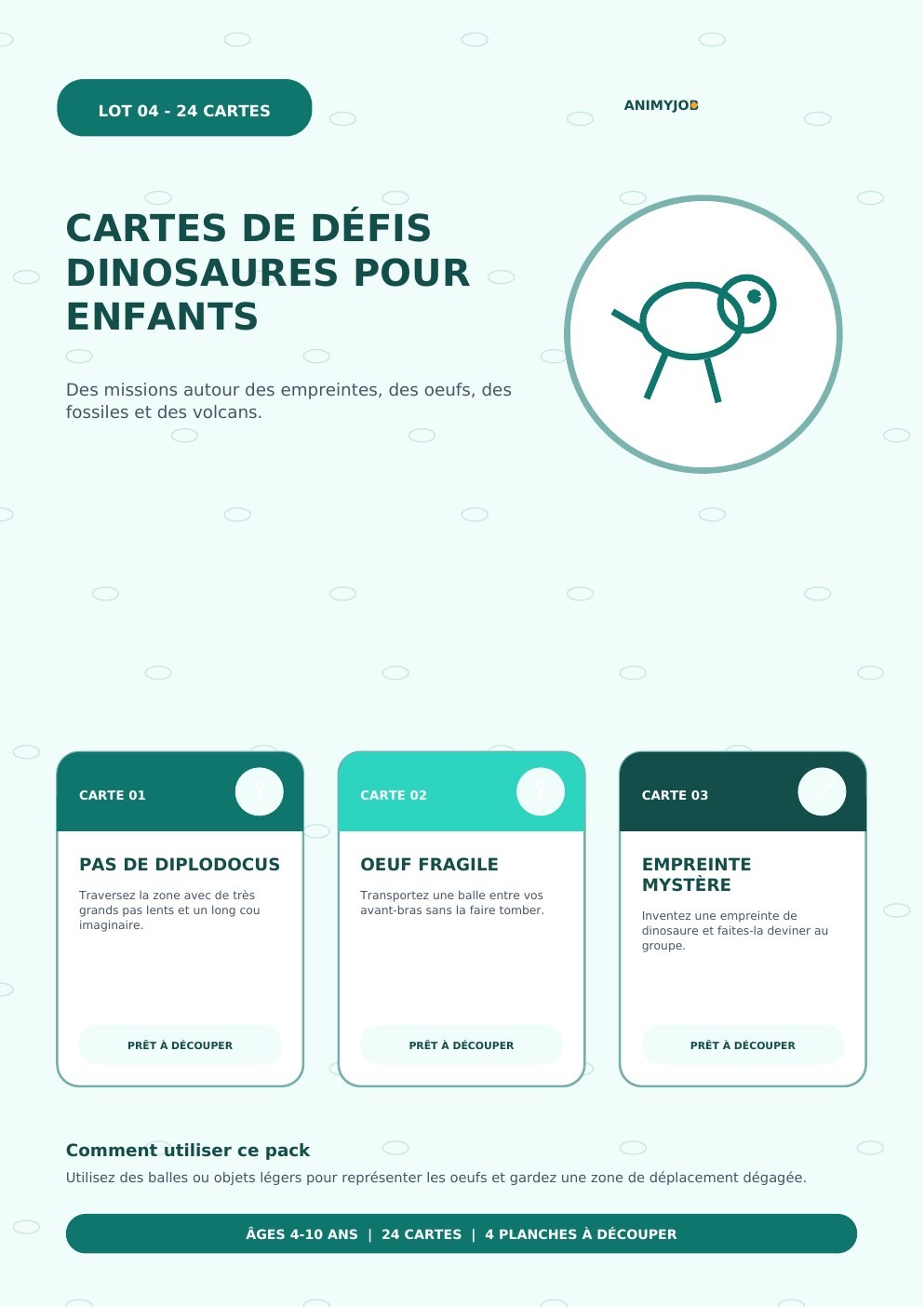 Cartes de défis dinosaures pour enfants