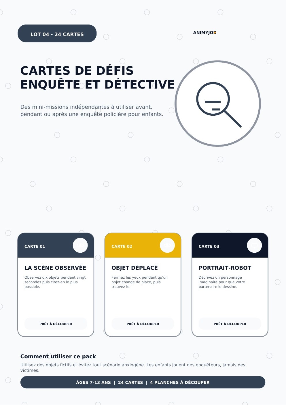 Cartes de défis enquête et détective