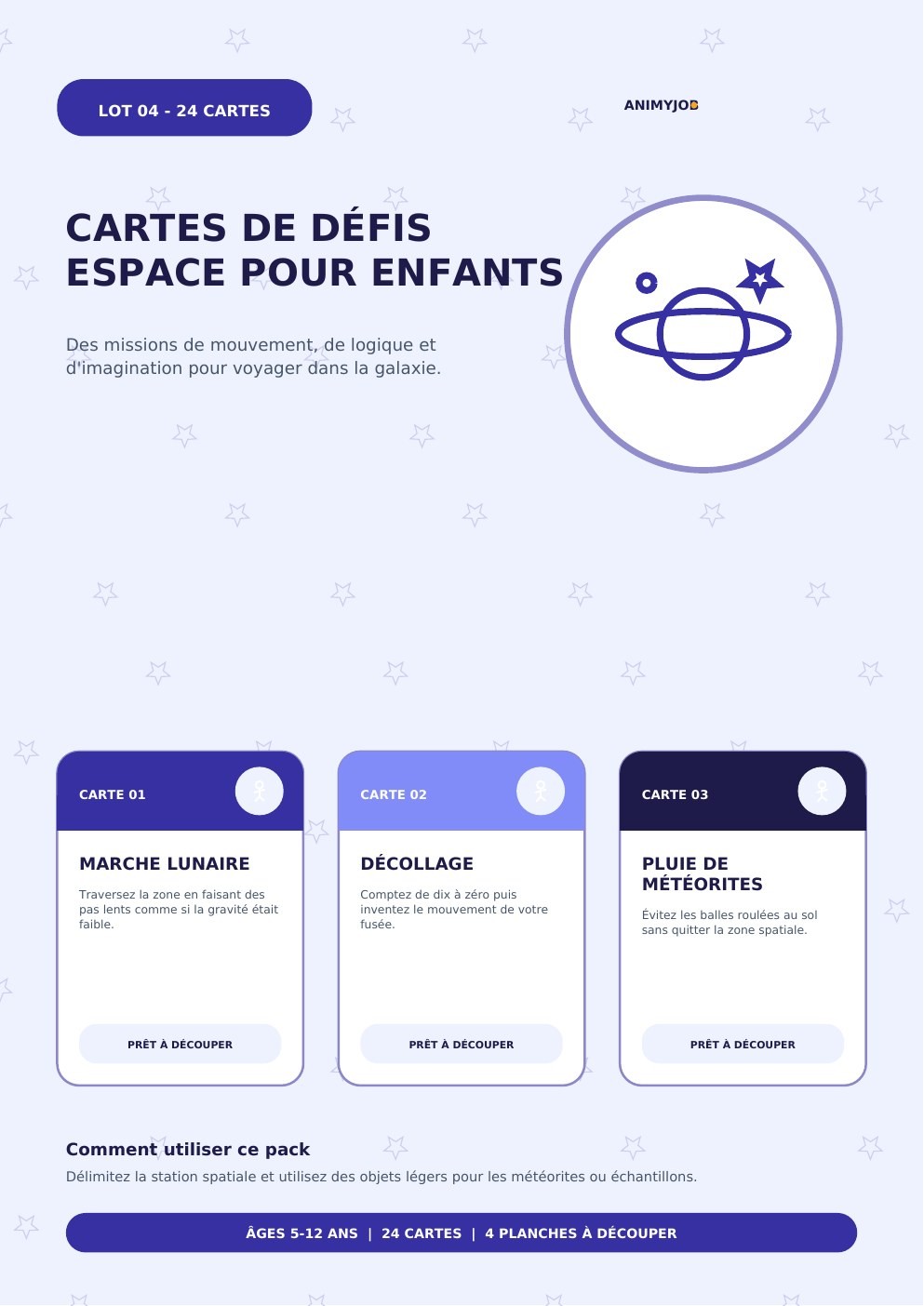 Cartes de défis espace pour enfants