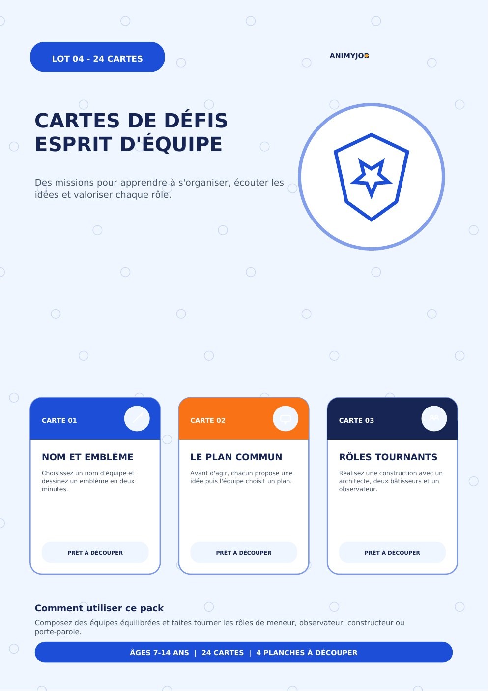 Cartes de défis esprit d'équipe