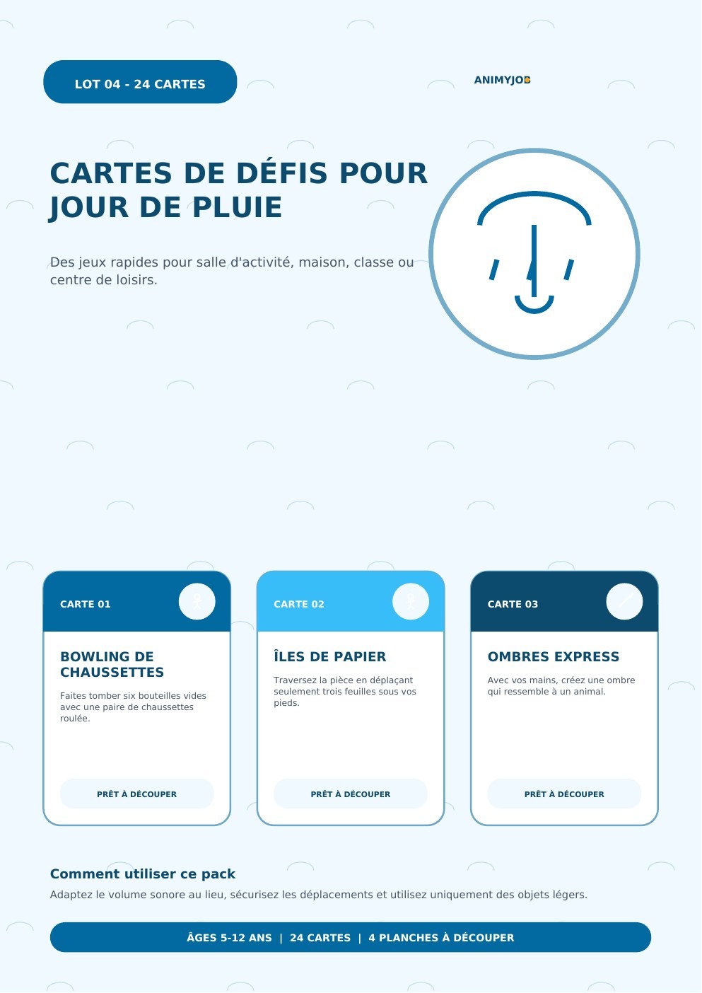Cartes de défis pour jour de pluie