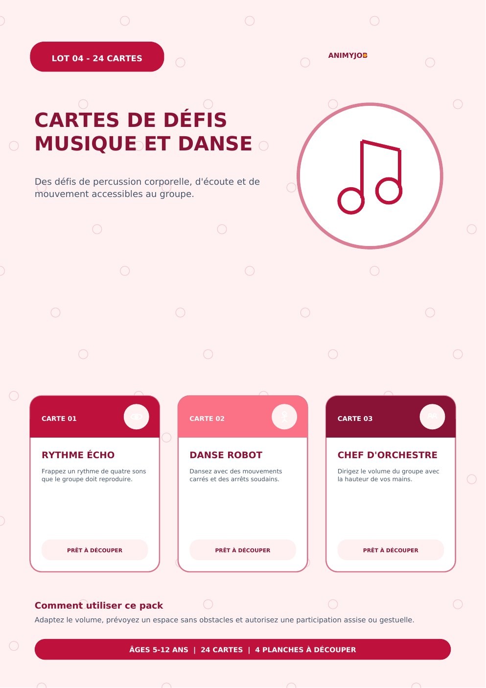 Cartes de défis musique et danse