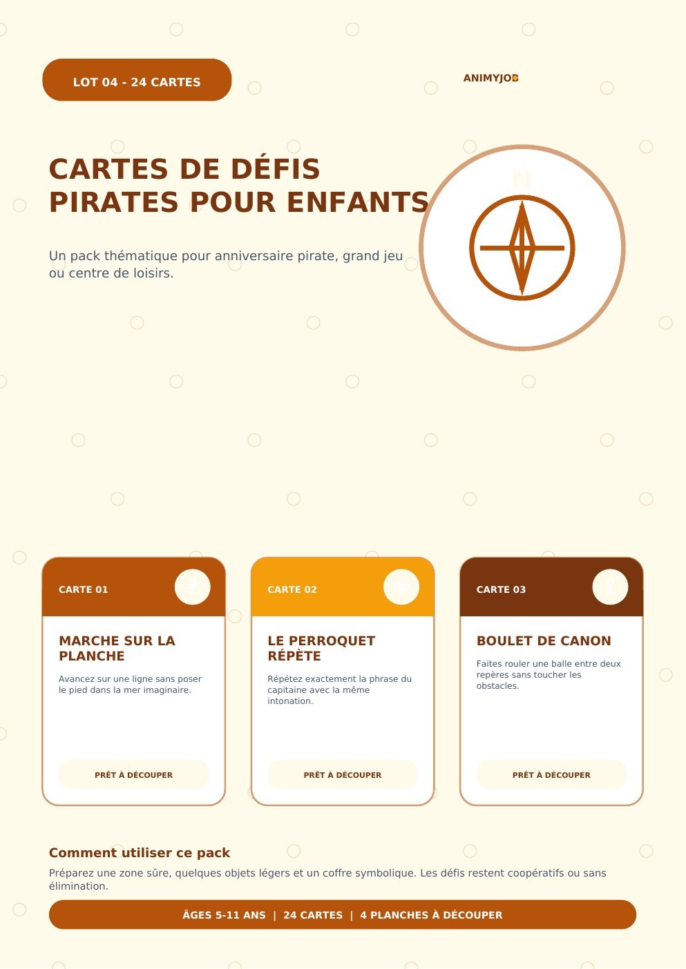 Cartes de défis pirates pour enfants