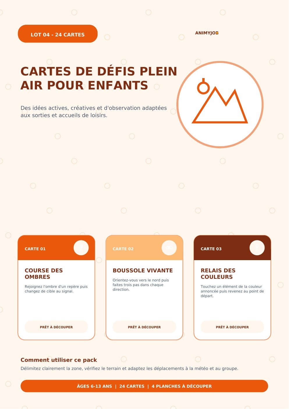 Cartes de défis plein air pour enfants