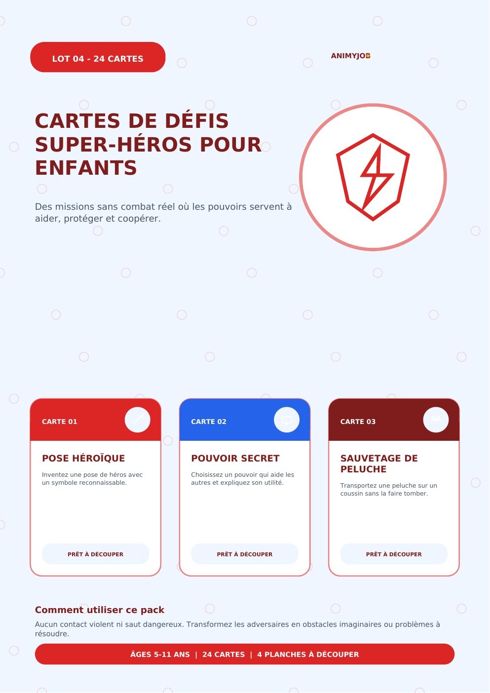 Cartes de défis super-héros pour enfants