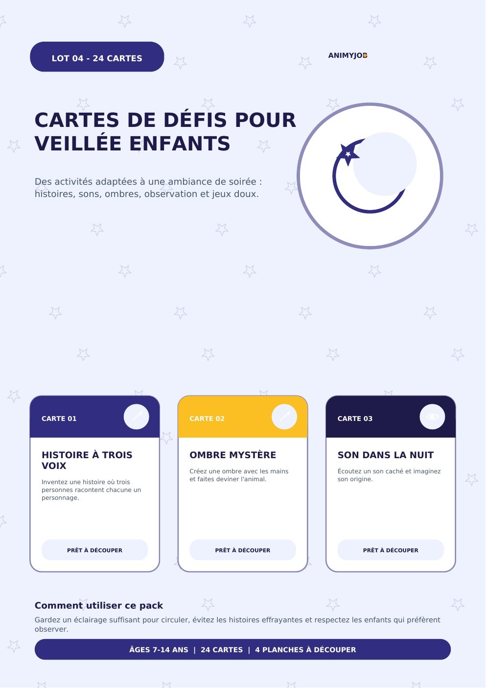 Cartes de défis pour veillée enfants