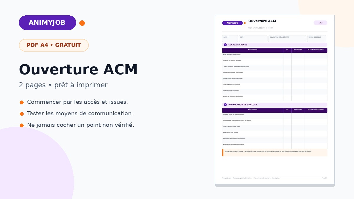 Checklist d’ouverture d’un ACM
