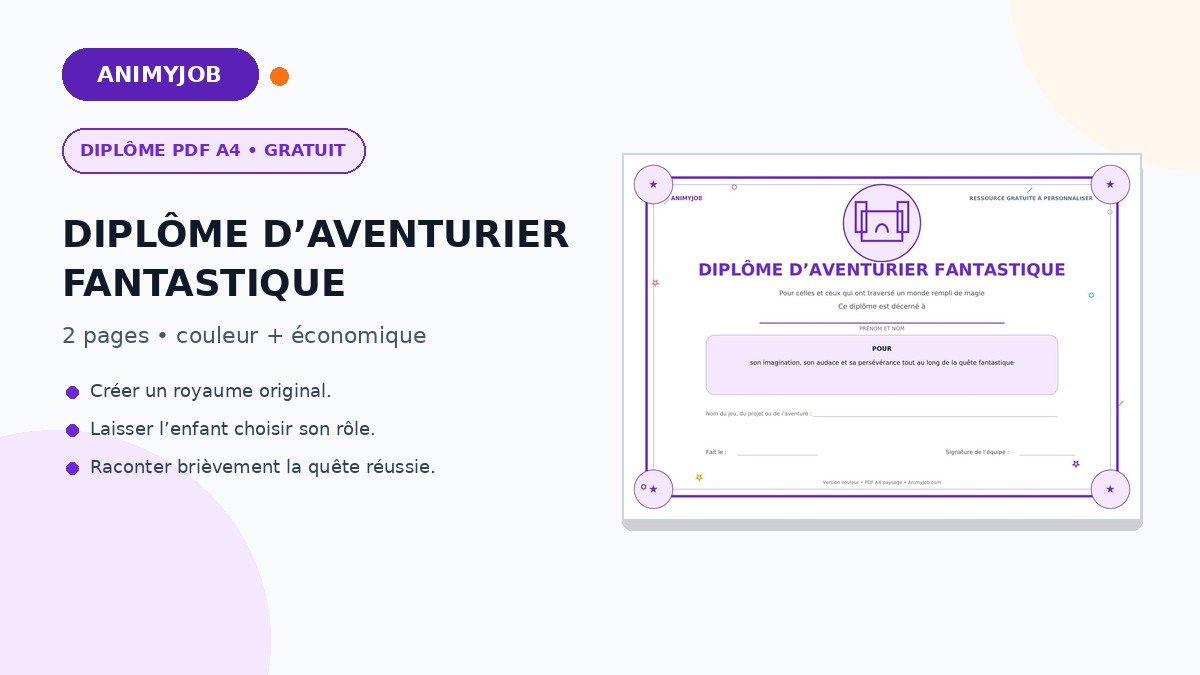Diplôme d’aventurier fantastique à imprimer