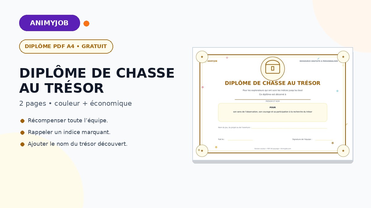 Diplôme de chasse au trésor à imprimer