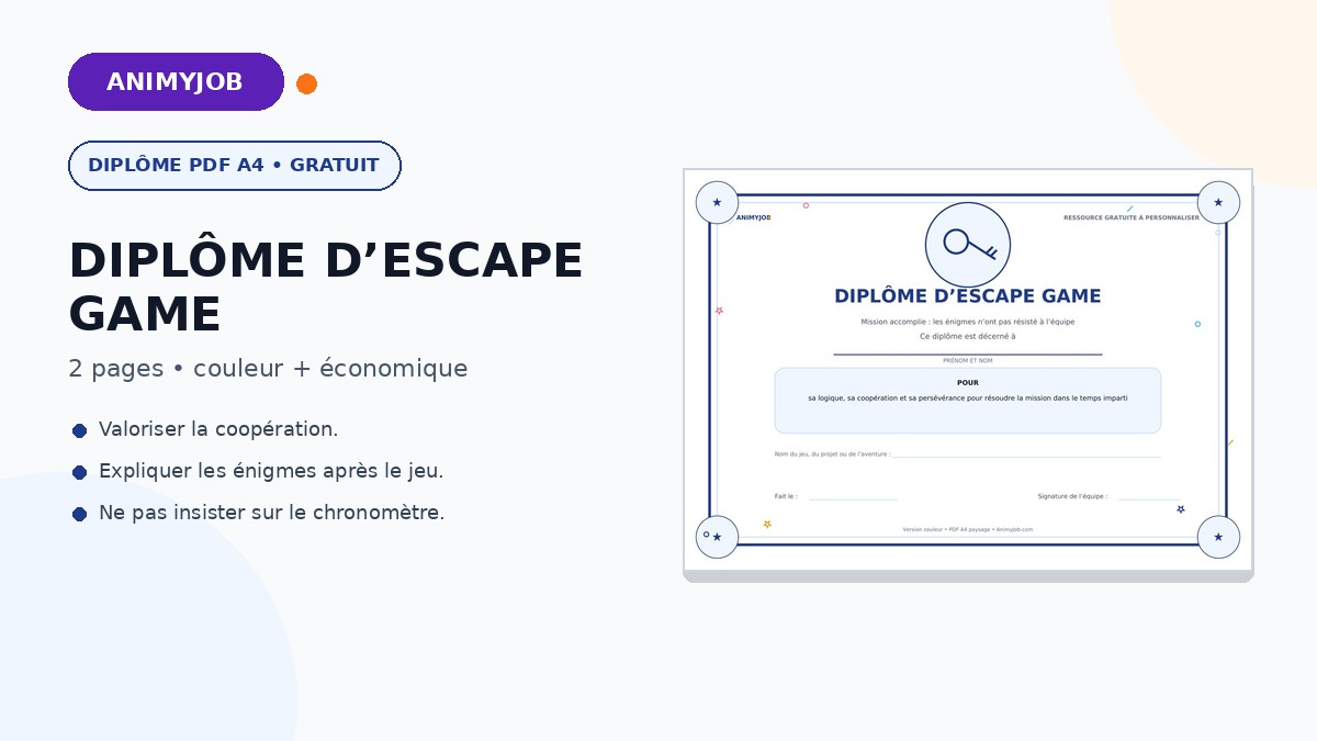 Diplôme d’escape game pour enfant