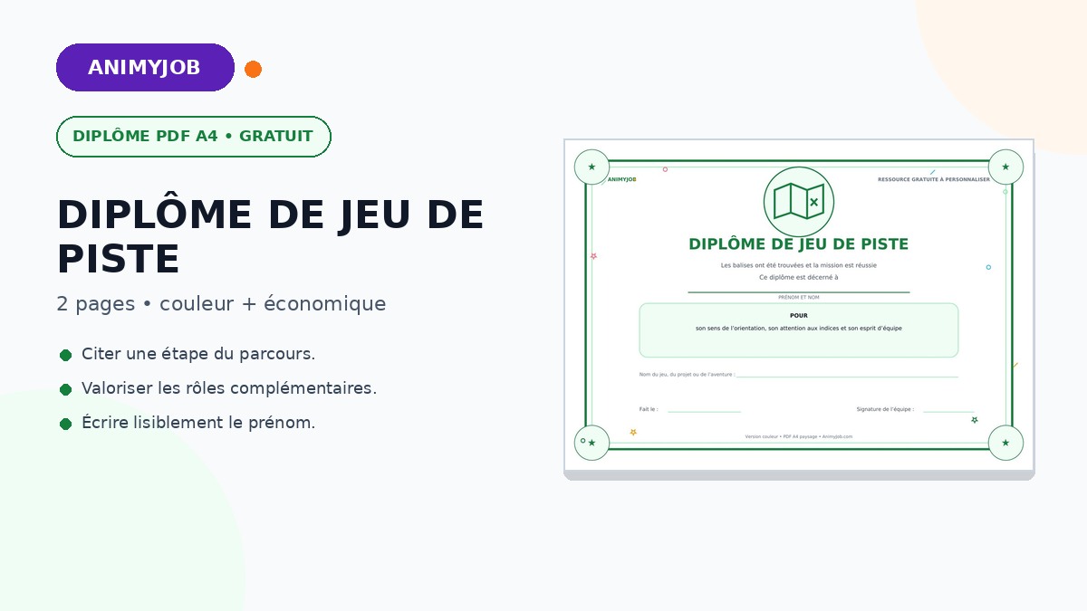 Diplôme de jeu de piste à imprimer