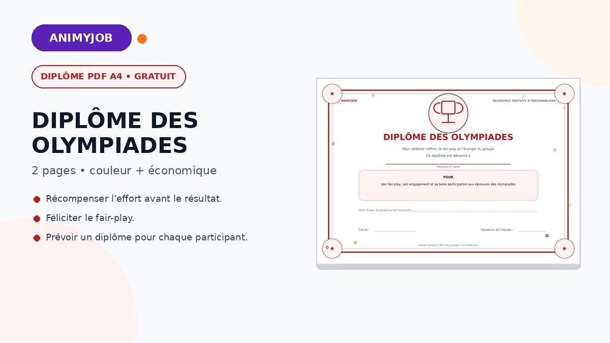 Diplôme d’olympiades pour enfants