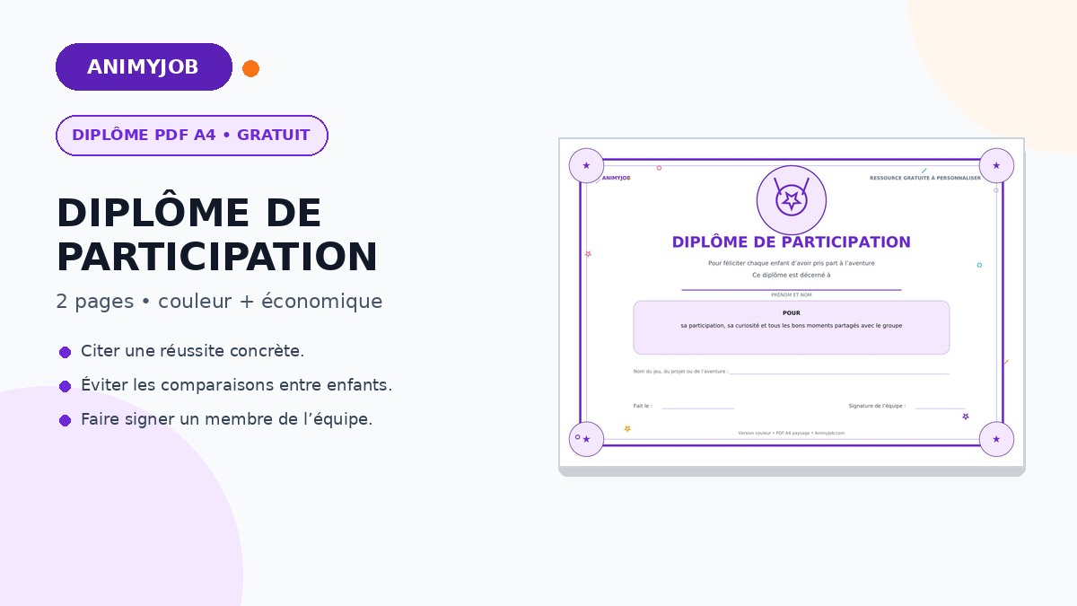 Diplôme de participation au centre de loisirs