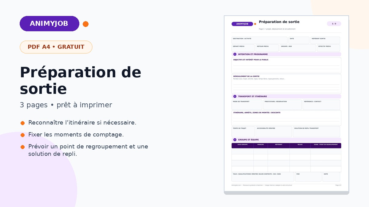 Fiche de préparation de sortie ACM
