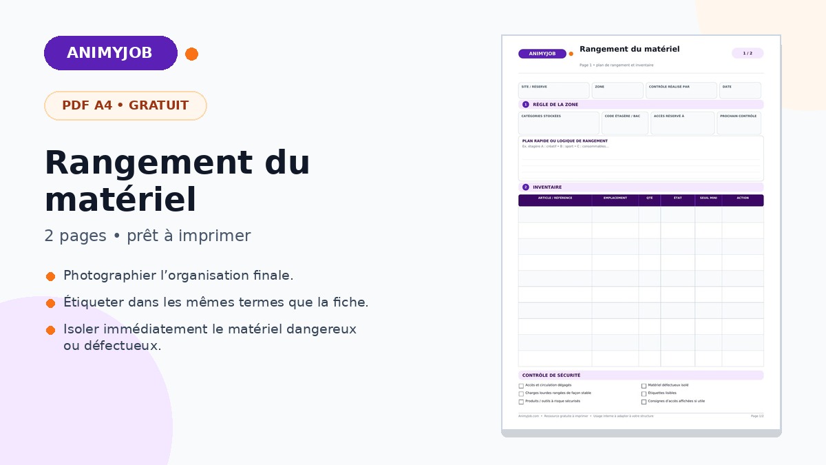 Fiche de rangement du matériel d’animation