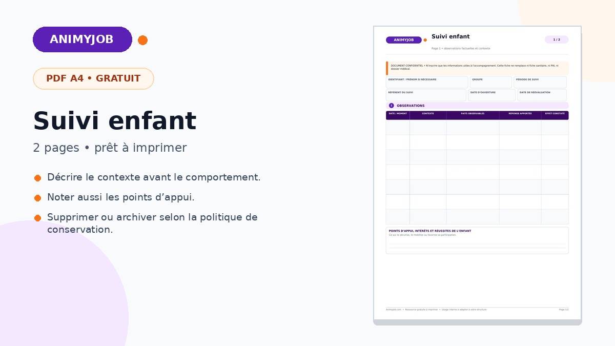 Fiche de suivi enfant en ACM