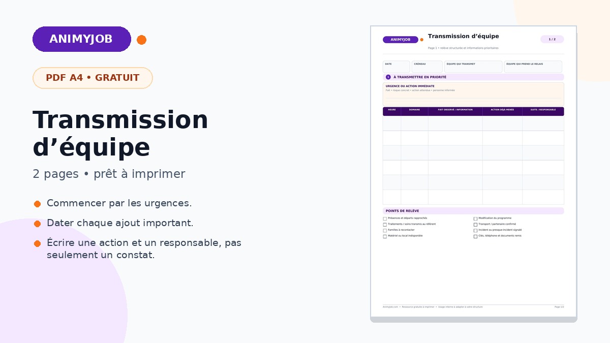 Fiche de transmission d’équipe