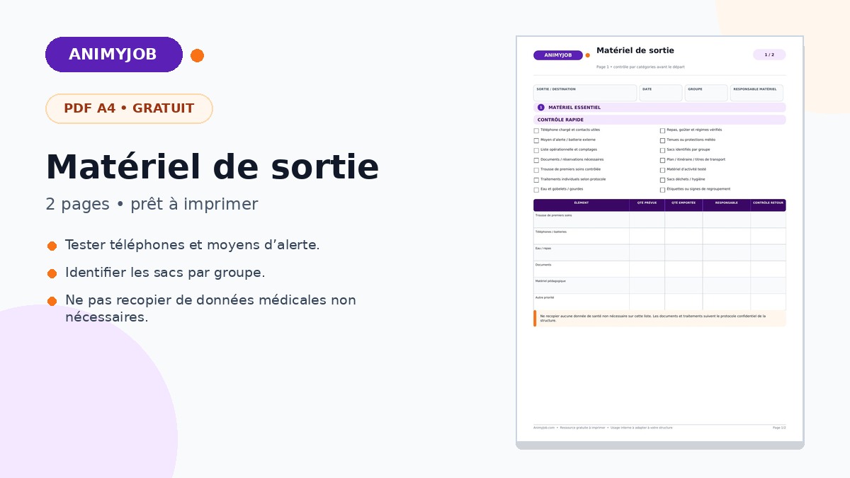Liste de matériel pour une sortie