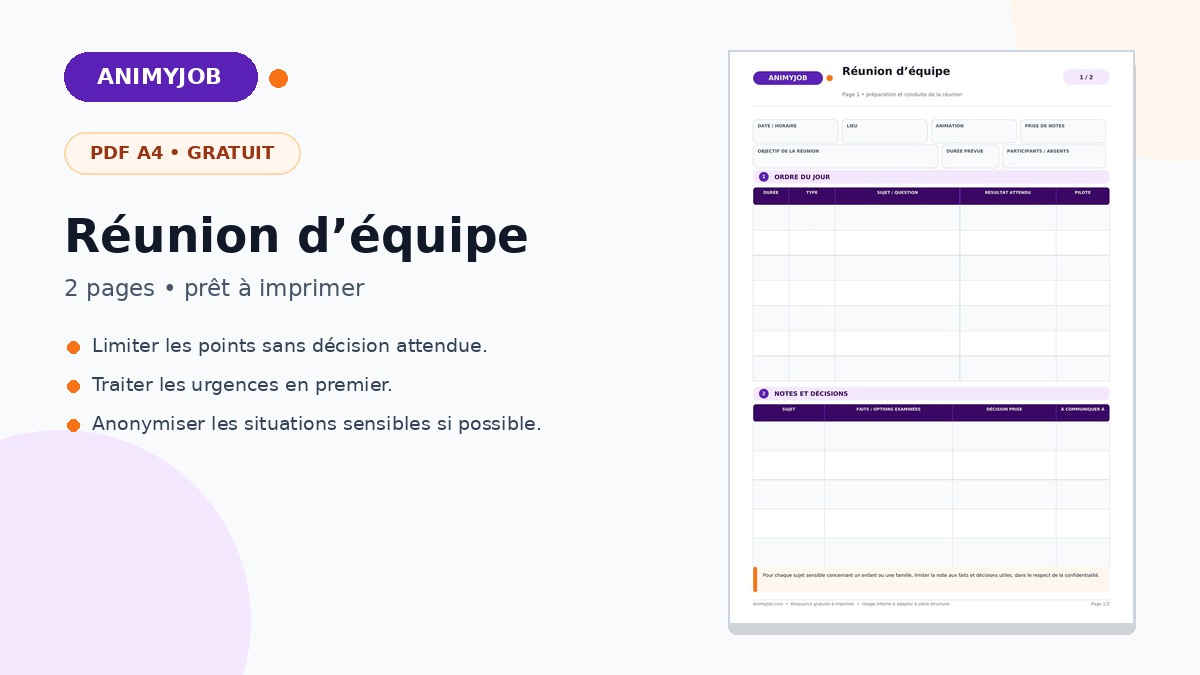 Modèle de réunion d’équipe d’animation