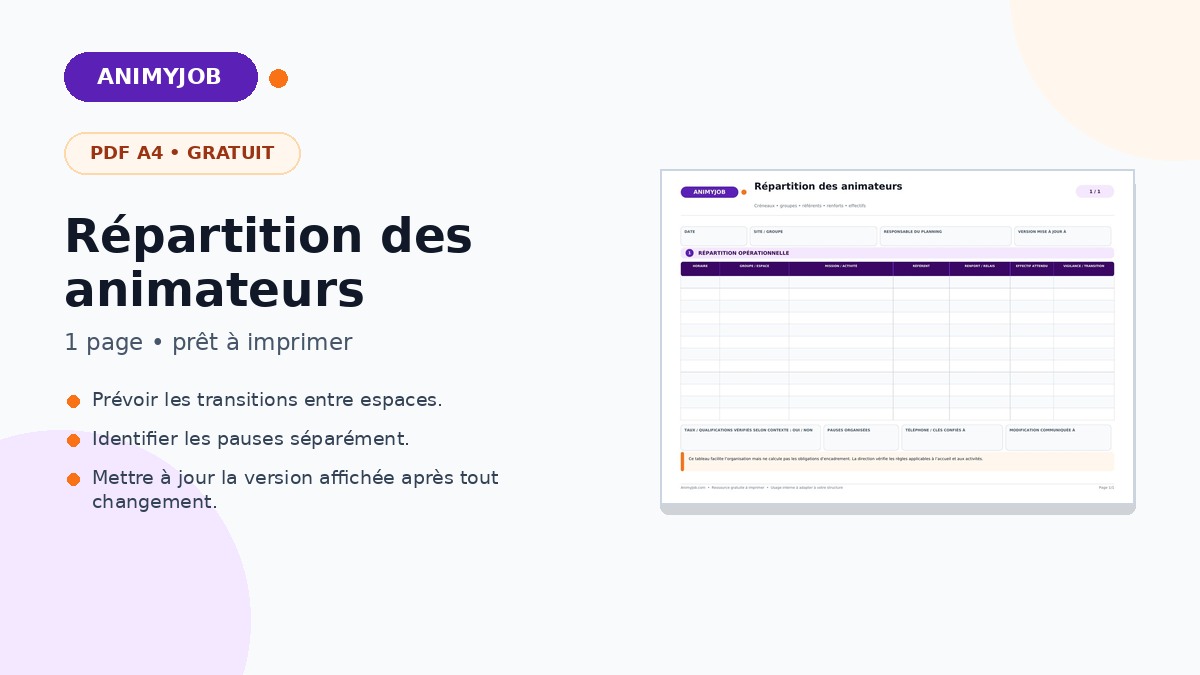 Tableau de répartition des animateurs