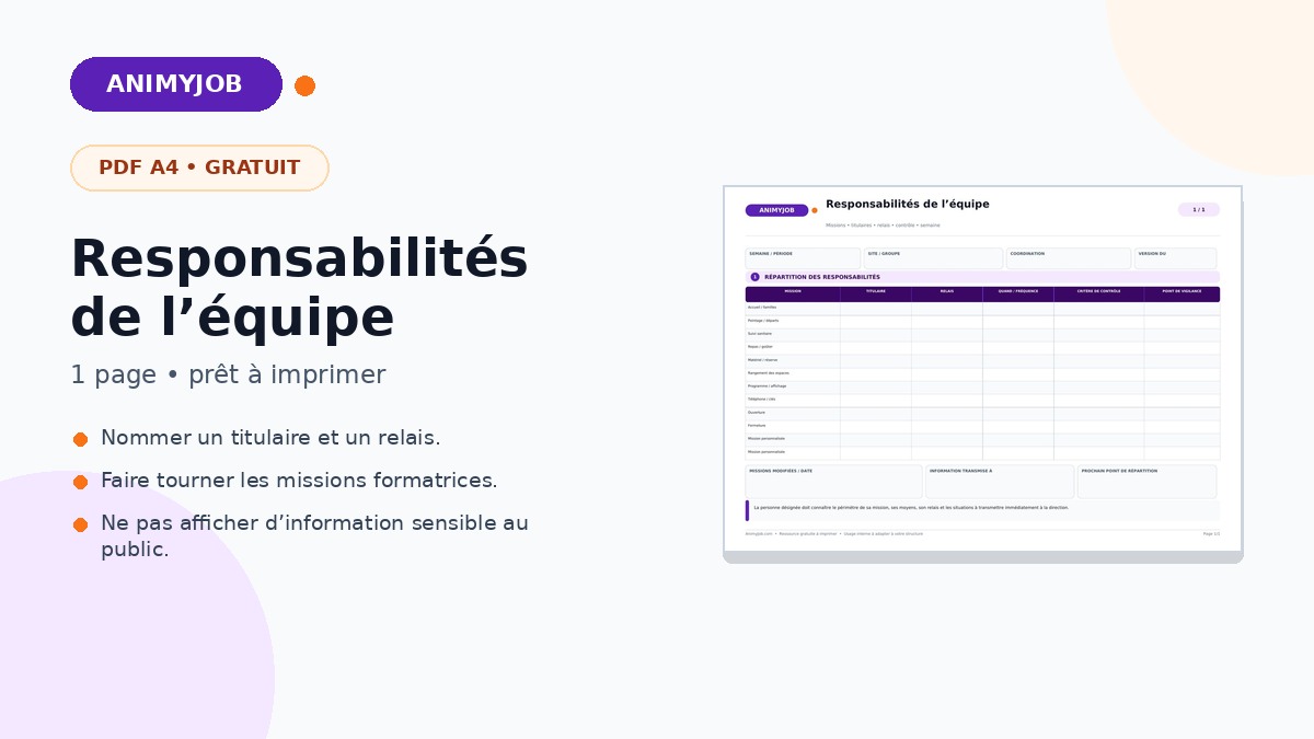 Tableau des responsabilités de l’équipe