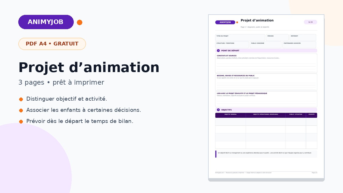 Trame de projet d’animation