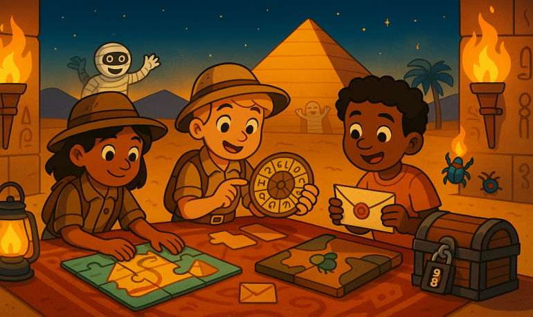 Escape game Égypte 8–10 ans à imprimer : Le Secret de la Pyramide Dorée
