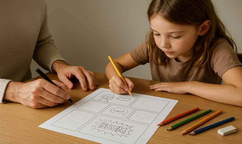 Créer sa première BD enfant : storyboard, bulles et encrage