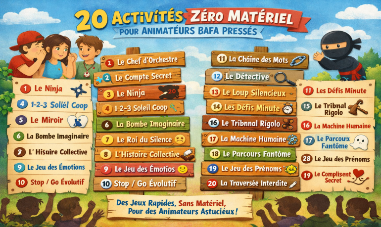 Activités zéro matériel BAFA : 20 jeux prêts à l'emploi