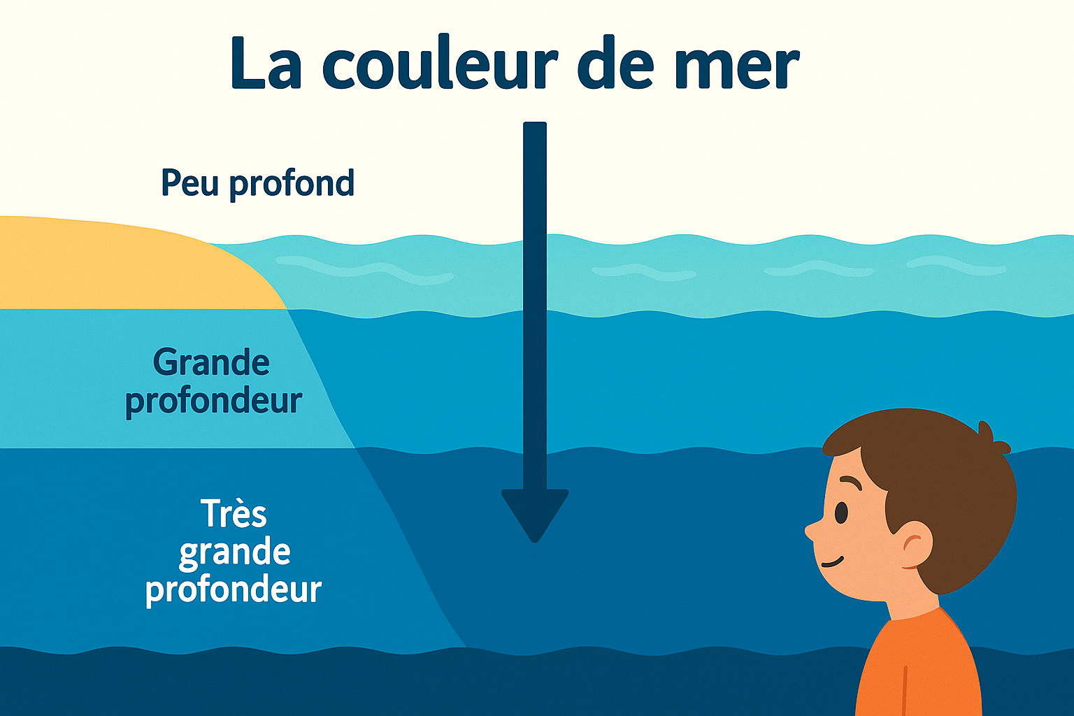 Illustration pédagogique : sous l'eau, les rouges s'éteignent plus vite, les bleus restent visibles.