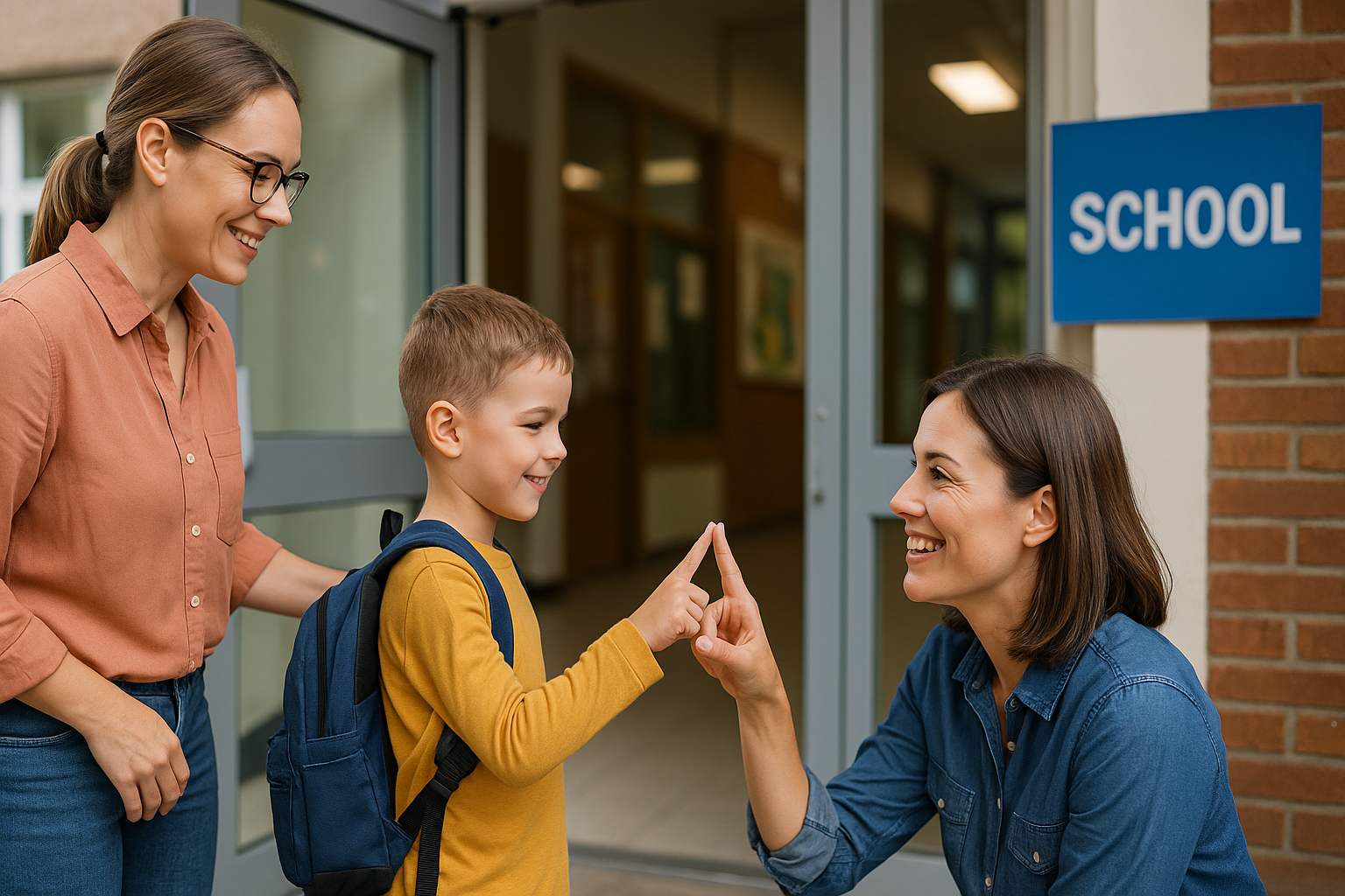 Séparation parents enfants à la rentrée en maternelle avec rituel rassurant (au revoir court)