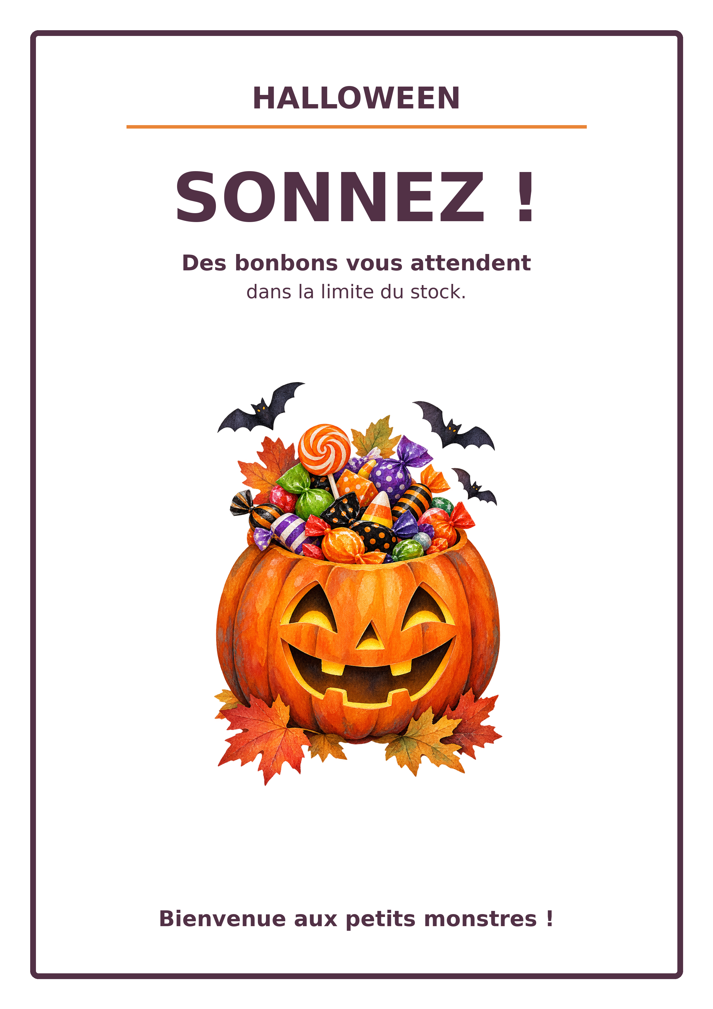 Affiche Halloween à imprimer indiquant aux enfants de sonner