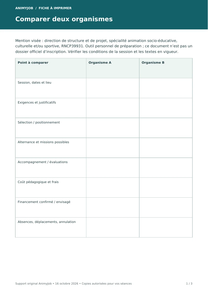 Première page du support Préparer son projet DESJEPS