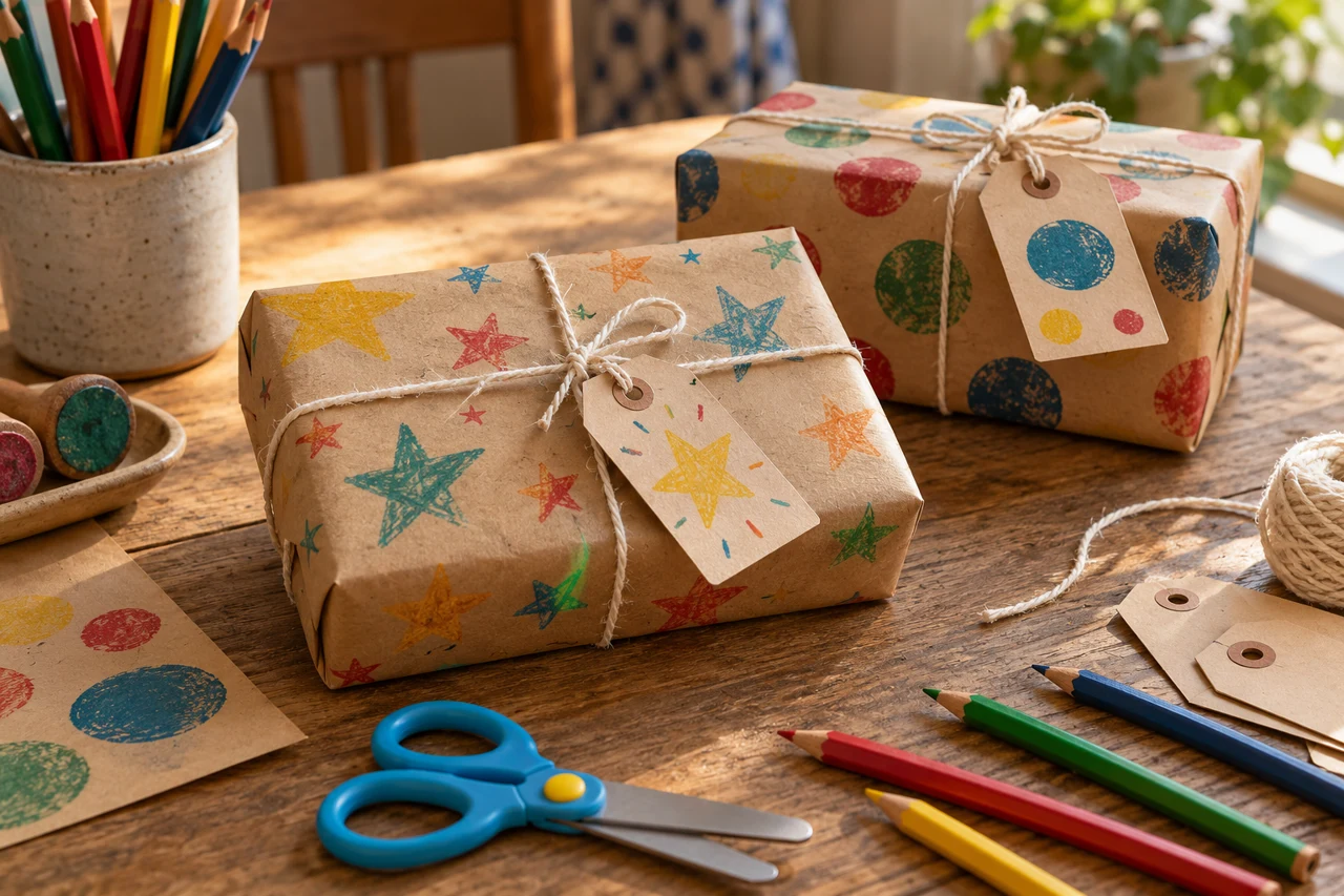 Emballage cadeau avec un enfant : trois modèles en papier récupéré