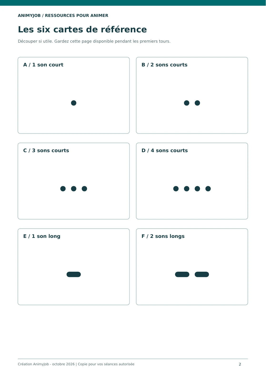 Aperçu réel de la page 2 du PDF Loto sonore enfant : 6 rythmes, fichiers audio et planches à imprimer