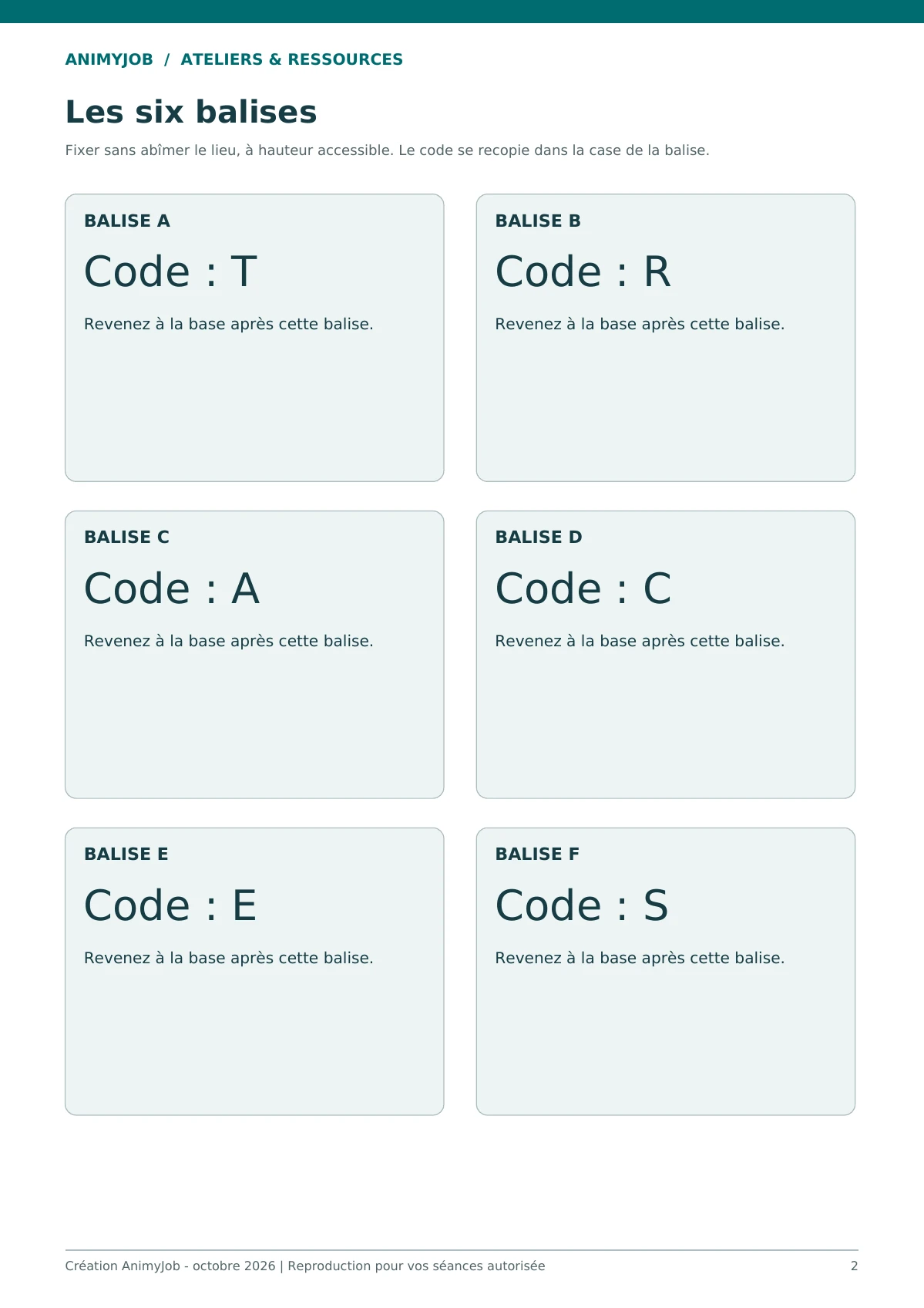 Aperçu réel d’une page du kit Course d’orientation en étoile : jeu et kit de 6 balises