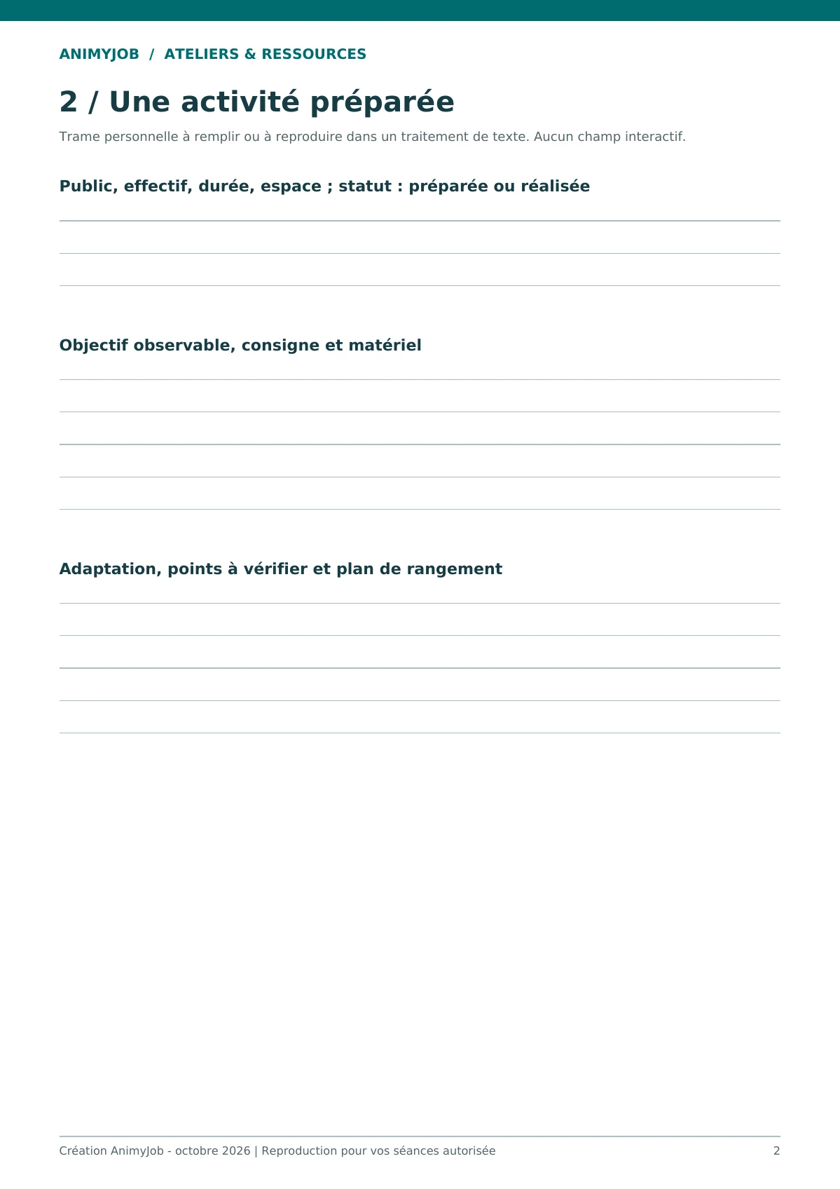 Aperçu réel d’une page du kit Portfolio animateur : exemple et modèle en 6 pages