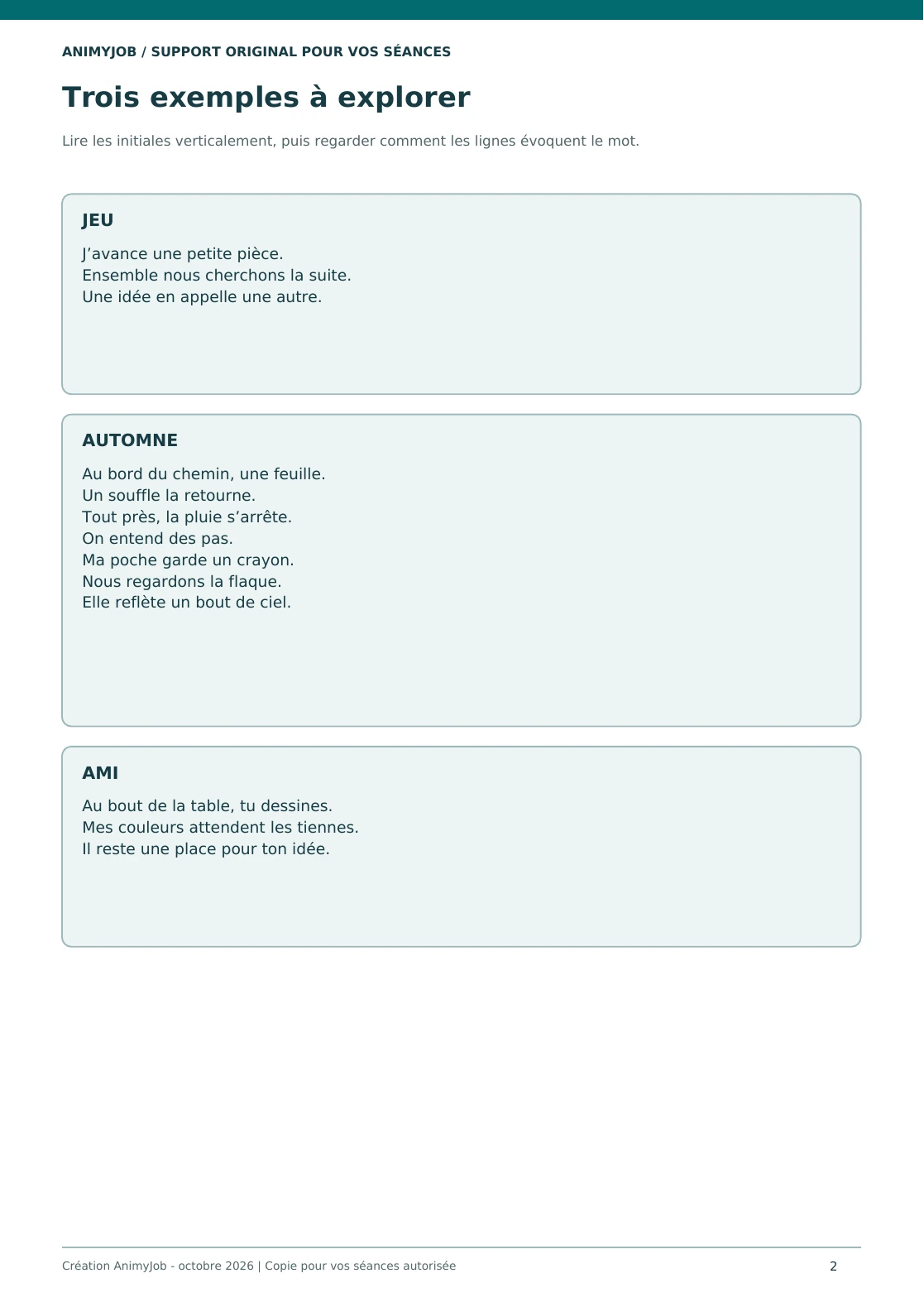 Aperçu réel de la page 2 du PDF Acrostiche enfant : exemples, méthode et fiches à imprimer