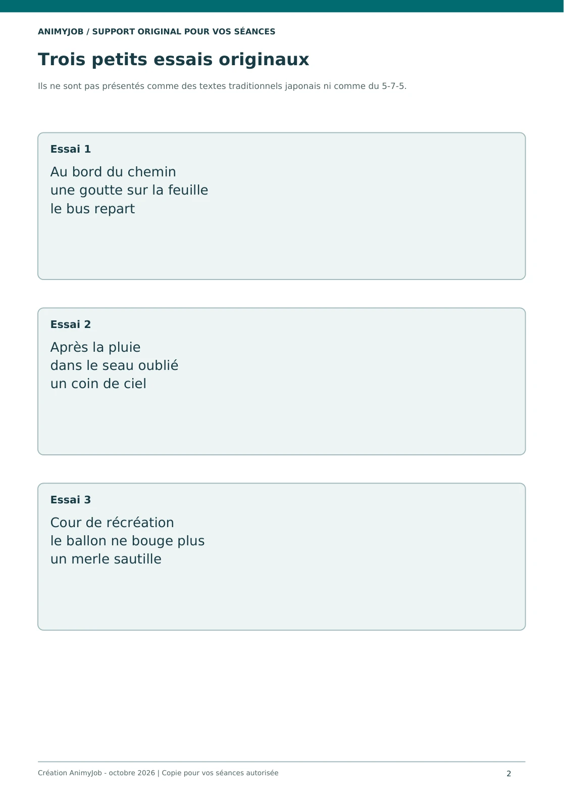 Aperçu réel de la page 2 du PDF Haïku enfant : observer, écrire et utiliser les fiches gratuites