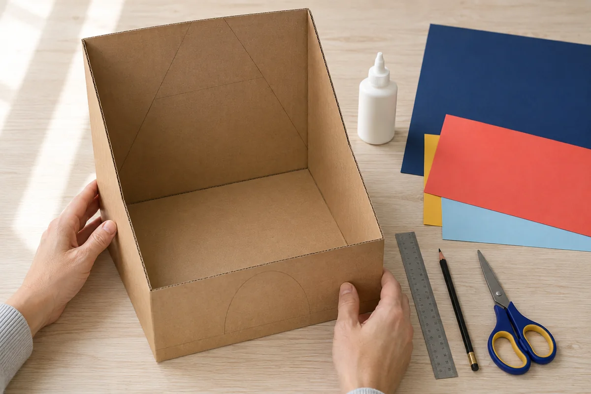 Étape 1 de « Trieur de courrier enfant à trois compartiments en carton » : tracer la coque du trieur.