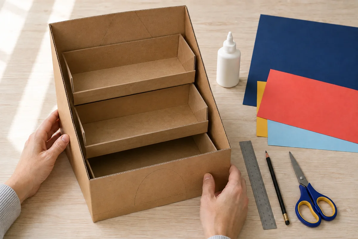 Étape 2 de « Trieur de courrier enfant à trois compartiments en carton » : fabriquer trois casiers gradués.