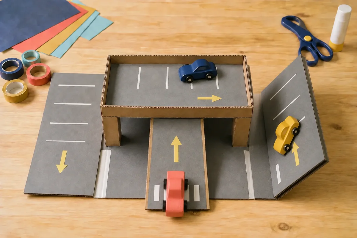 Étape 5 de « Construire un parking pliable pour petites voitures » : plier, déplier et jouer.