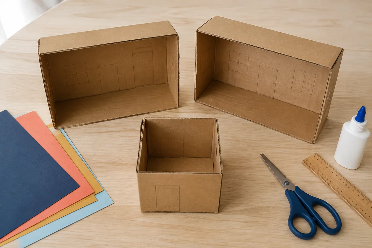 Étape 1 de « Créer une maison de poupées modulaire en boîtes récupérées » : choisir et empiler les modules.