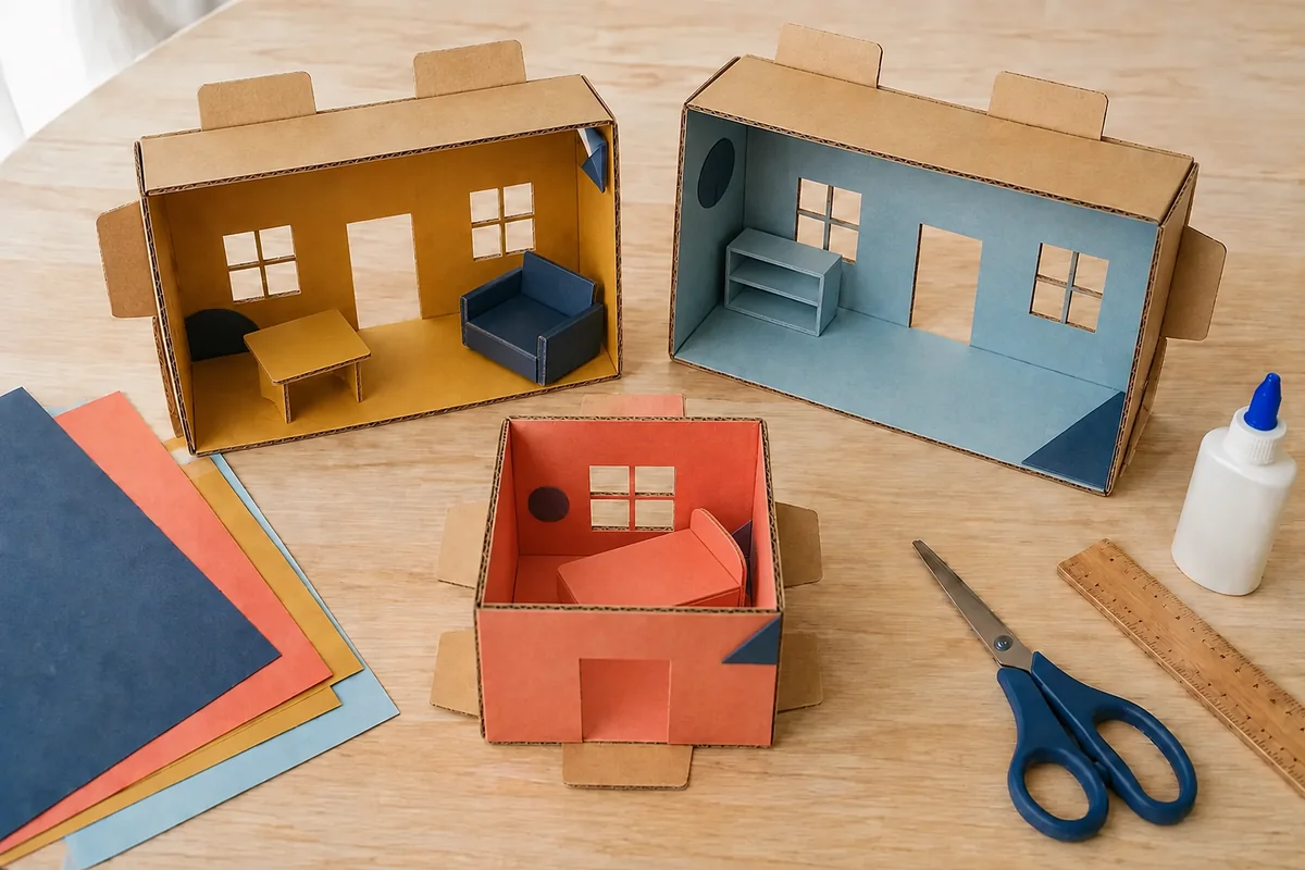 Étape 4 de « Créer une maison de poupées modulaire en boîtes récupérées » : fabriquer quelques meubles pliés.
